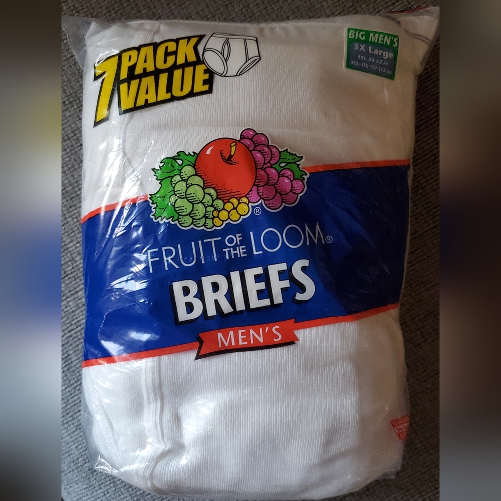 Fruit of the Loom Men's Classic White Briefs 7 Pk Size 3XL Retro Tightie Whities